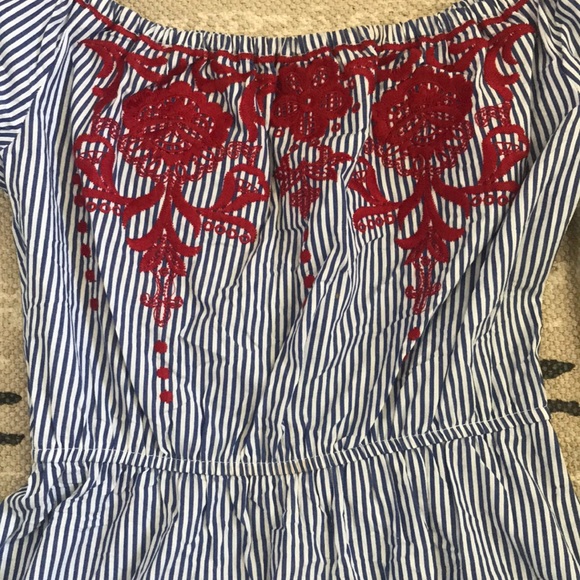 Francesca’s Blue Striped Off-The-Shoulder Dress - Picture 2 of 4